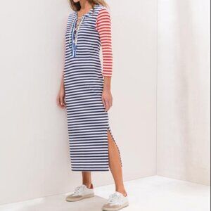 J.Crew Nautical Stripe Side Slit Cotton Maxi Dress Size XL